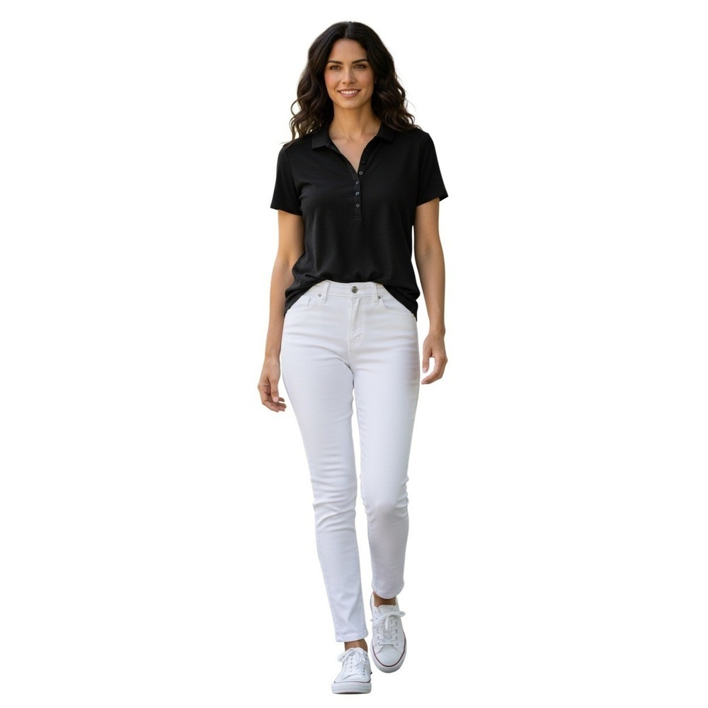 ST. JOHN Black Cotton Santana Knit Collared Short Sleeve Polo Top Classic L
